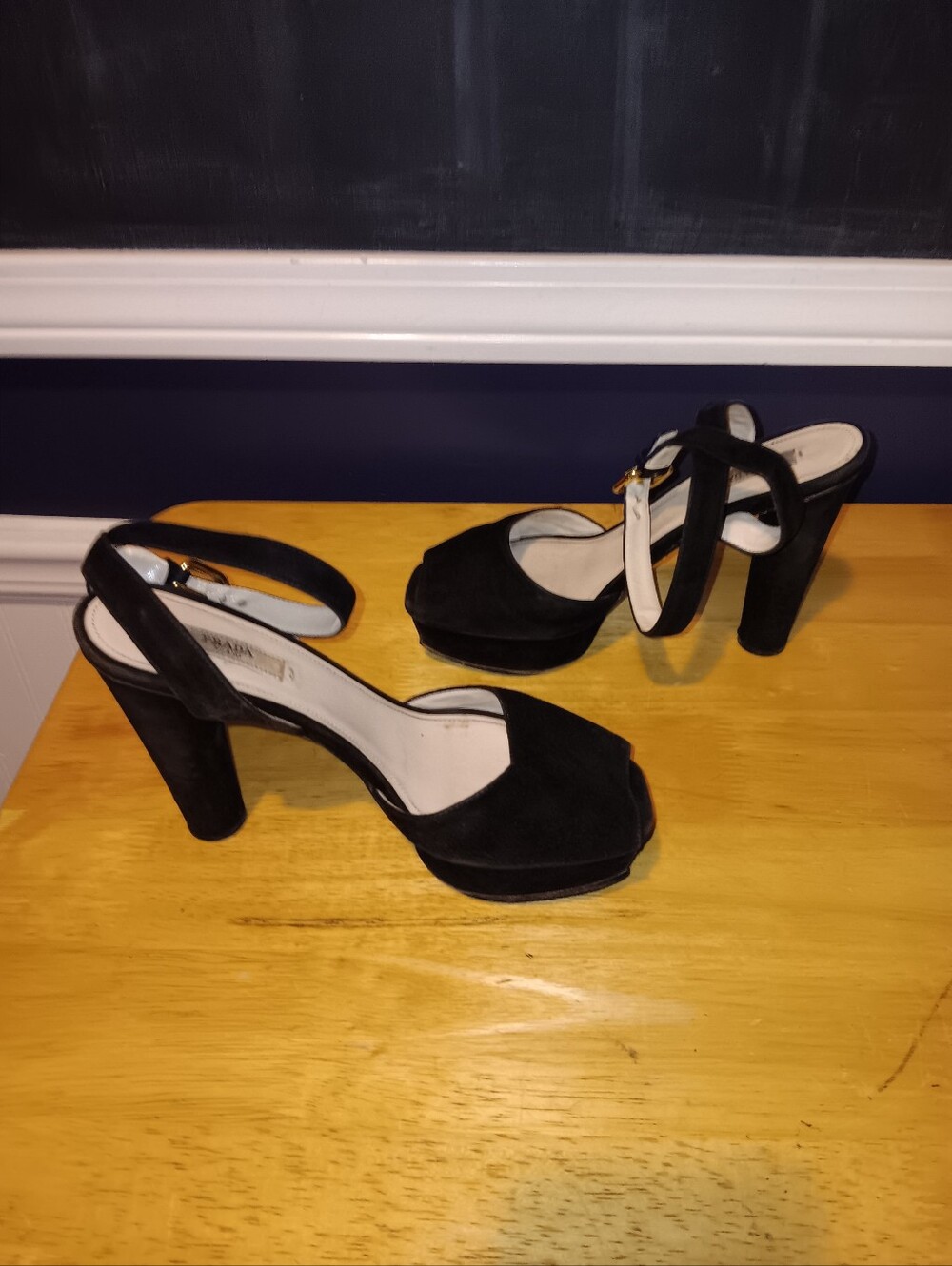 Prada Black Suede Open Toe Heeled Sandals Size 37 1/2 - Picture 3 of 5
